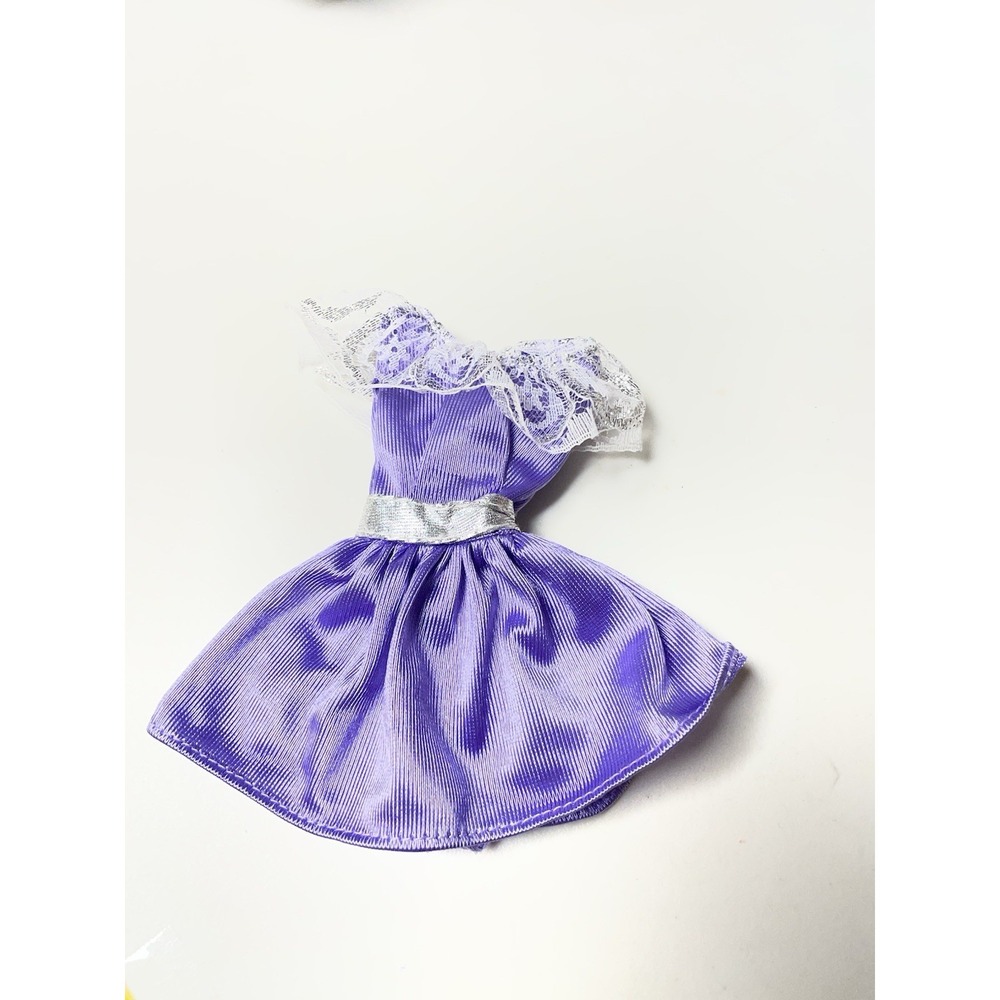 Vintage 80s 90s Genuine Barbie Dress Purple Silver Off Shoulder Neckline Mattel